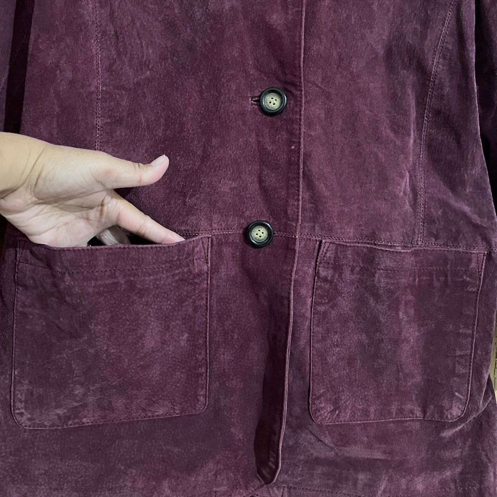 Michael Mims Kathy Cole 100% Genuine Leather Mid Length Burgundy Coat Sz-M/L - Picture 2 of 5